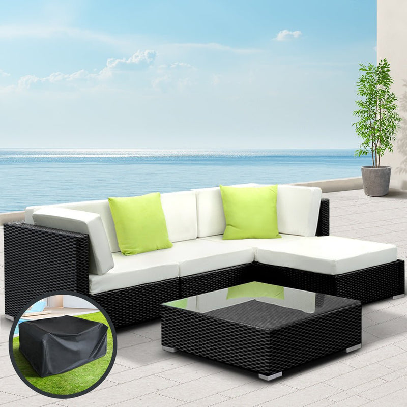 5 Piece Wicker Outdoor Lounge with Storage Cover - Beige - Bedzy Australia (ABN 18 642 972 209) - Furniture > Outdoor - Cheap affordable bedroom furniture shop near me Australia