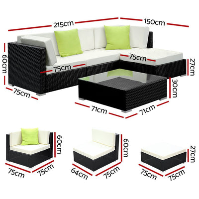 5 Piece Wicker Outdoor Lounge with Storage Cover - Beige - Furniture > Outdoor - Bedzy Australia