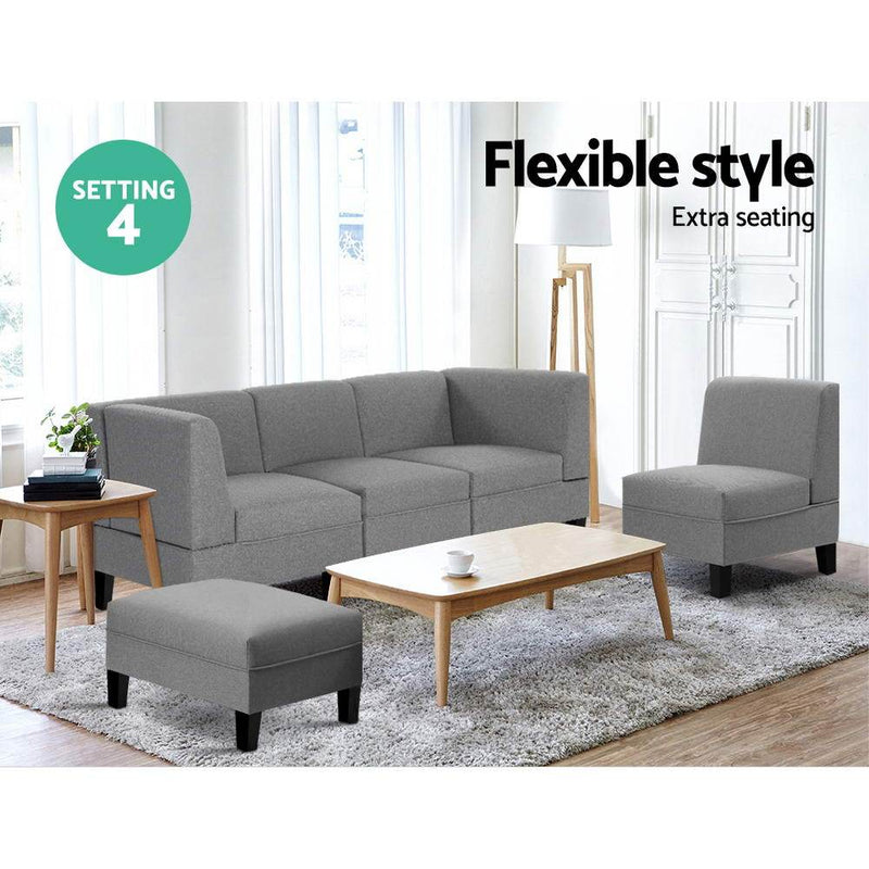 5 Seater Sofa Set Bed Modular Lounge Chair Chaise Fabric - Bedzy Australia