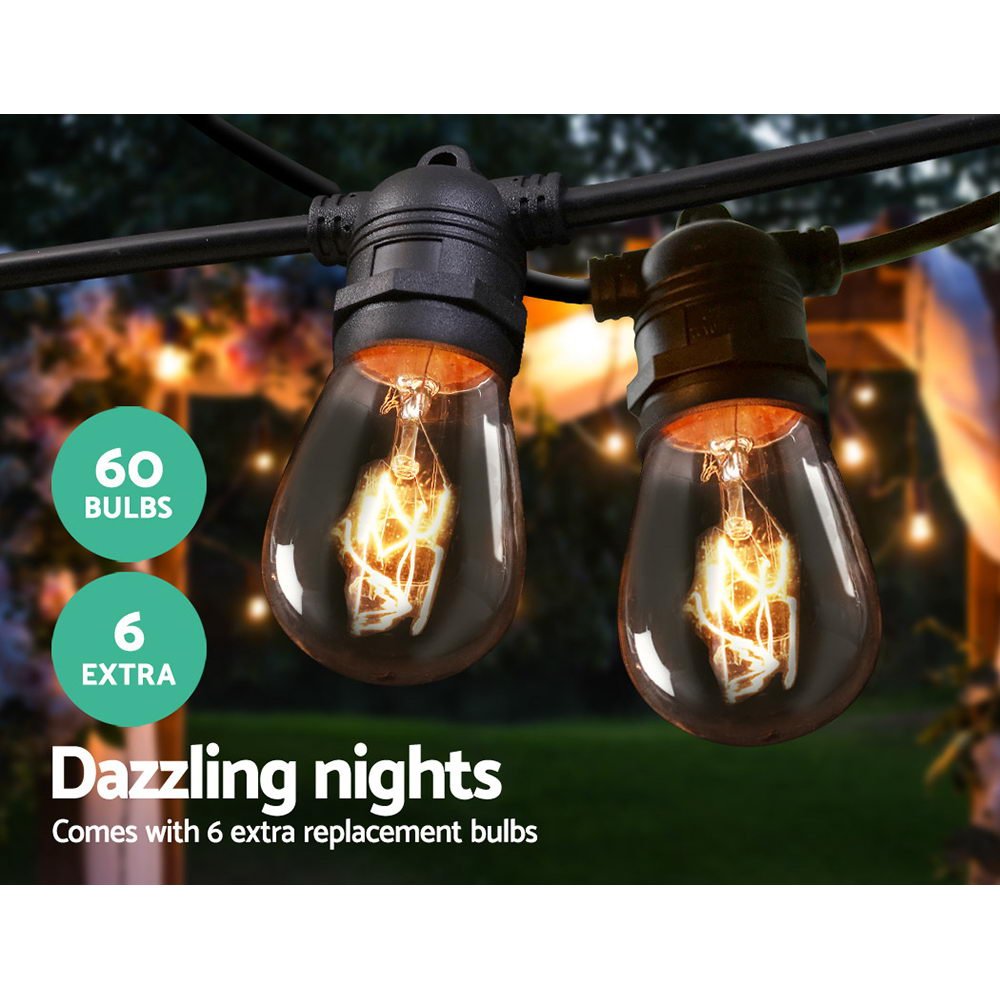 56m Festoon String Lights Christmas Bulbs Party Wedding Garden Party - Bedzy Australia