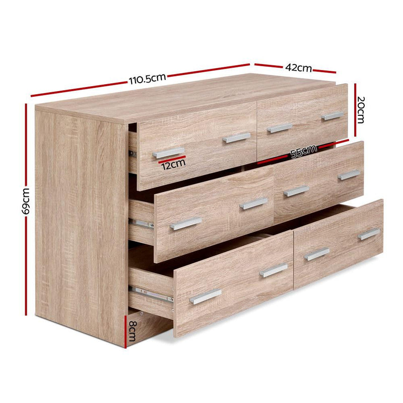 6 Drawer Lowboy Storage Dresser Oak - Bedzy Australia