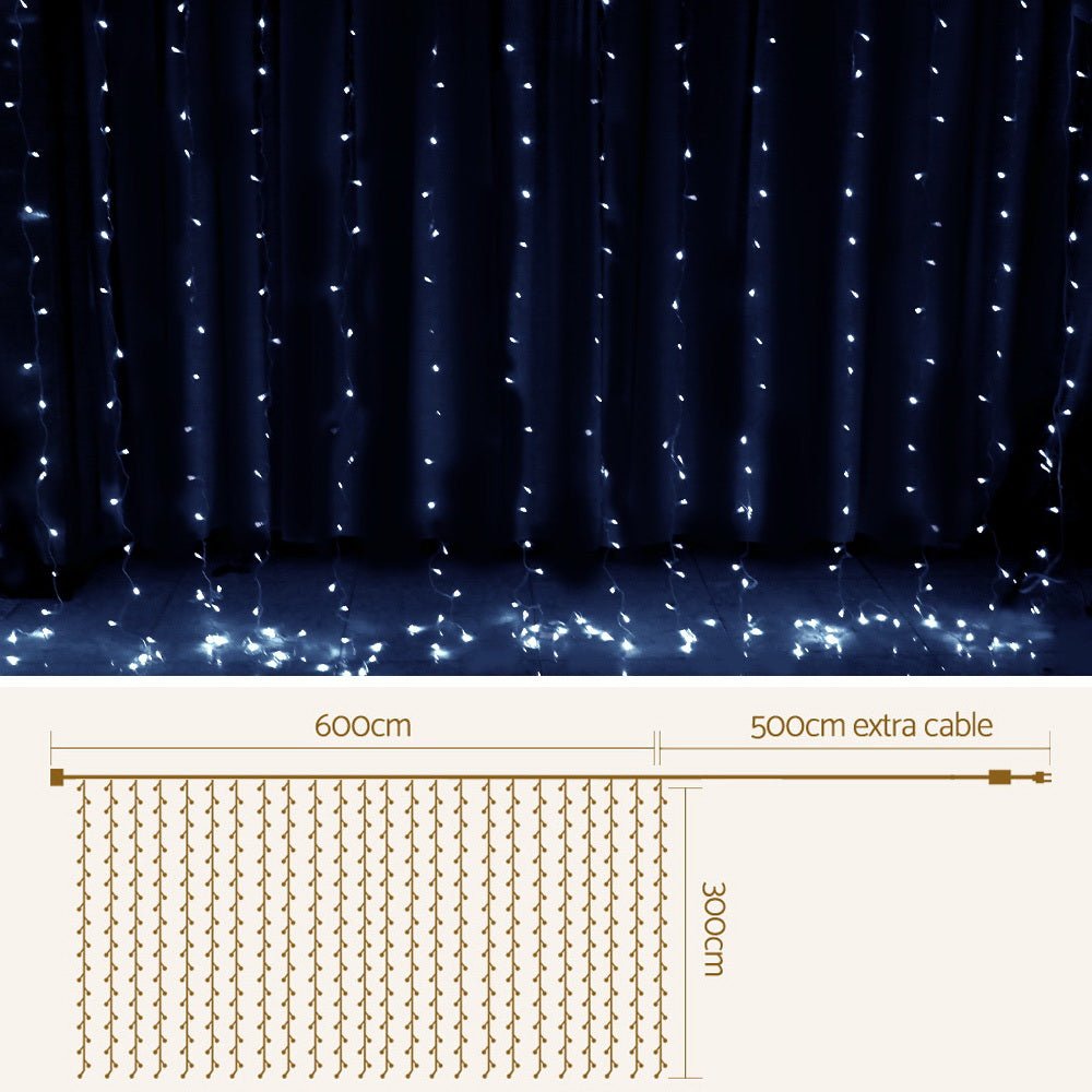6X3M Christmas Curtain Fairy Lights String 600LED Party Wedding CW - Bedzy Australia