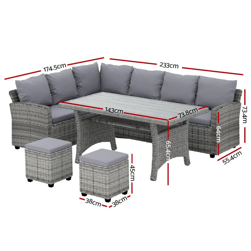 9 Seat Outdoor Wicker Lounge Dining Set - Mixed Grey - Bedzy Australia (ABN 18 642 972 209) - Furniture > Outdoor