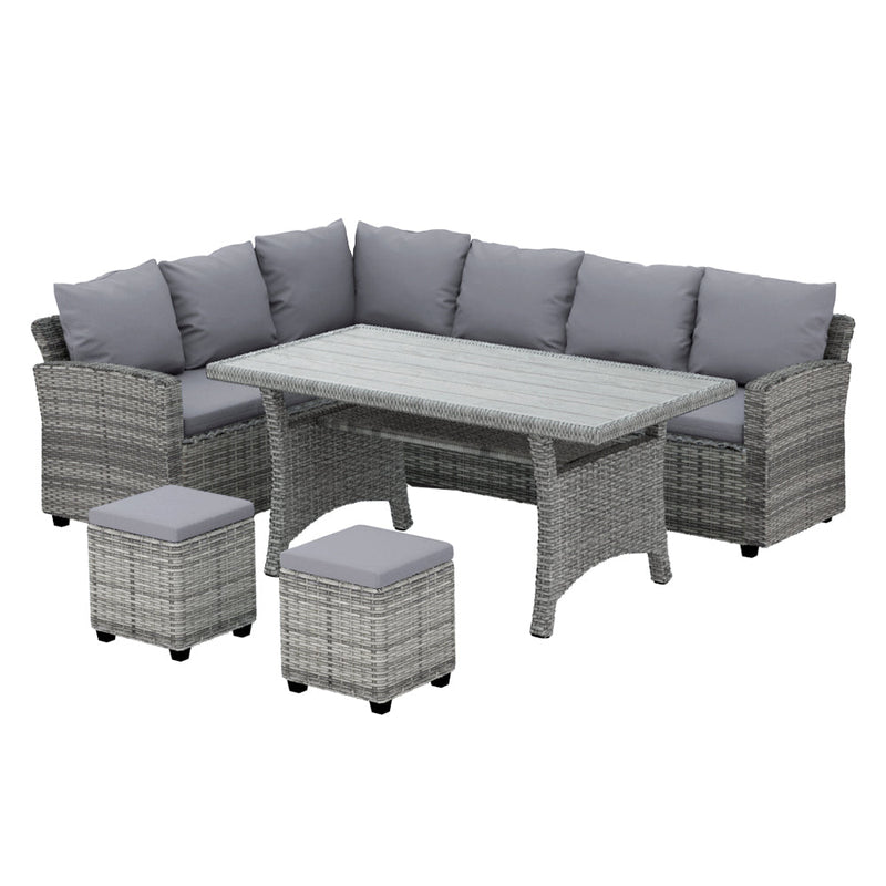 9 Seat Outdoor Wicker Lounge Dining Set - Mixed Grey - Bedzy Australia (ABN 18 642 972 209) - Furniture > Outdoor