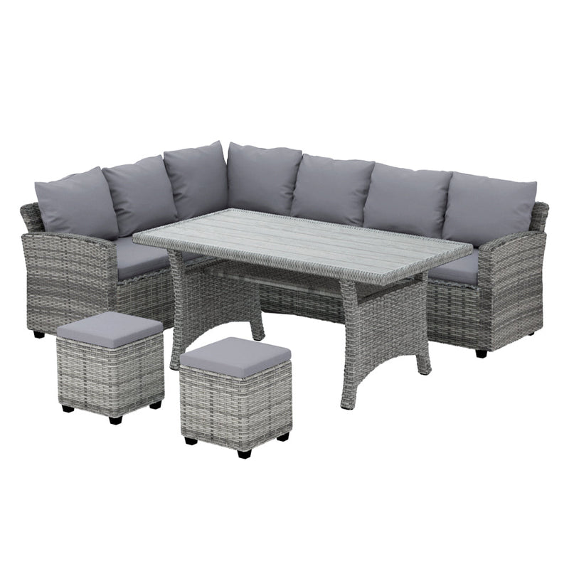 9 Seat Outdoor Wicker Lounge Dining Set - Mixed Grey - Furniture > Outdoor - Bedzy Australia