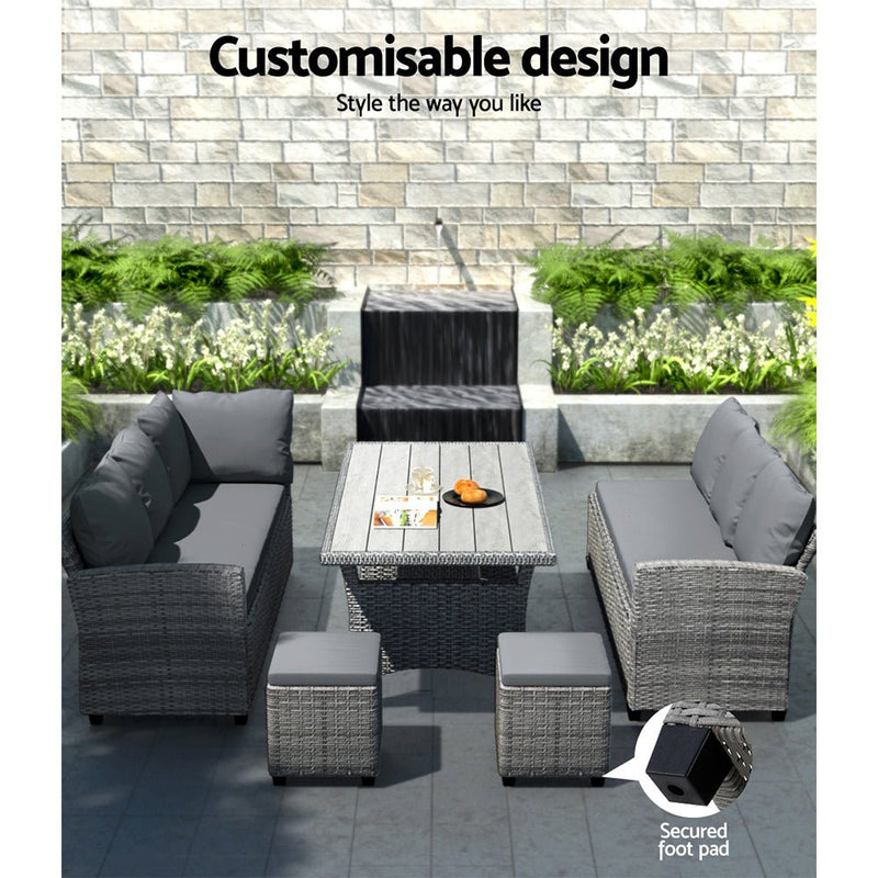 9 Seat Outdoor Wicker Lounge Dining Set - Mixed Grey - Bedzy Australia (ABN 18 642 972 209) - Furniture > Outdoor