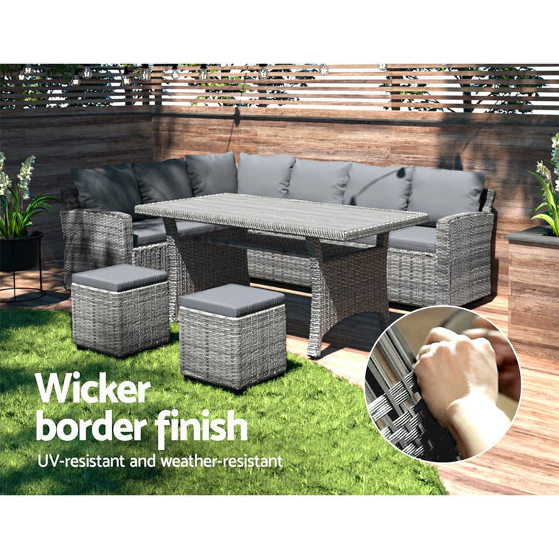 9 Seat Outdoor Wicker Lounge Dining Set - Mixed Grey - Furniture > Outdoor - Bedzy Australia