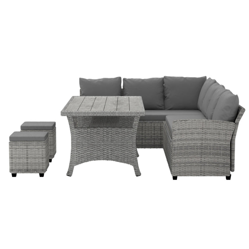 9 Seat Outdoor Wicker Lounge Dining Set - Mixed Grey - Furniture > Outdoor - Bedzy Australia