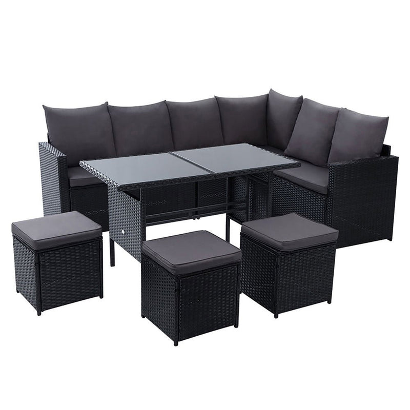 9 Seat Wicker Outdoor Lounge Setting - Black - Bedzy Australia (ABN 18 642 972 209) - Furniture > Outdoor - Cheap affordable bedroom furniture shop near me Australia