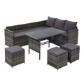 9 Seat Wicker Outdoor Lounge Setting - Mixed Grey