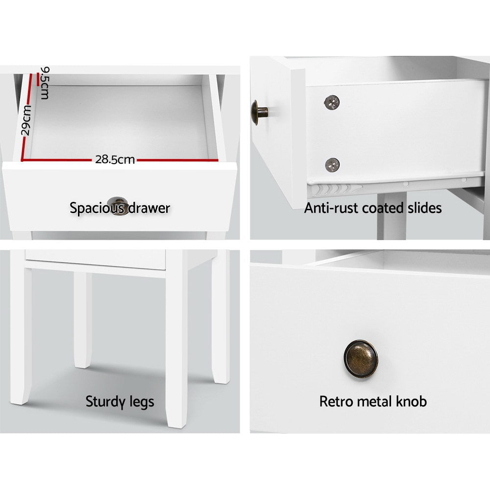 Classic Bedside Table With Drawer White - Bedzy Australia
