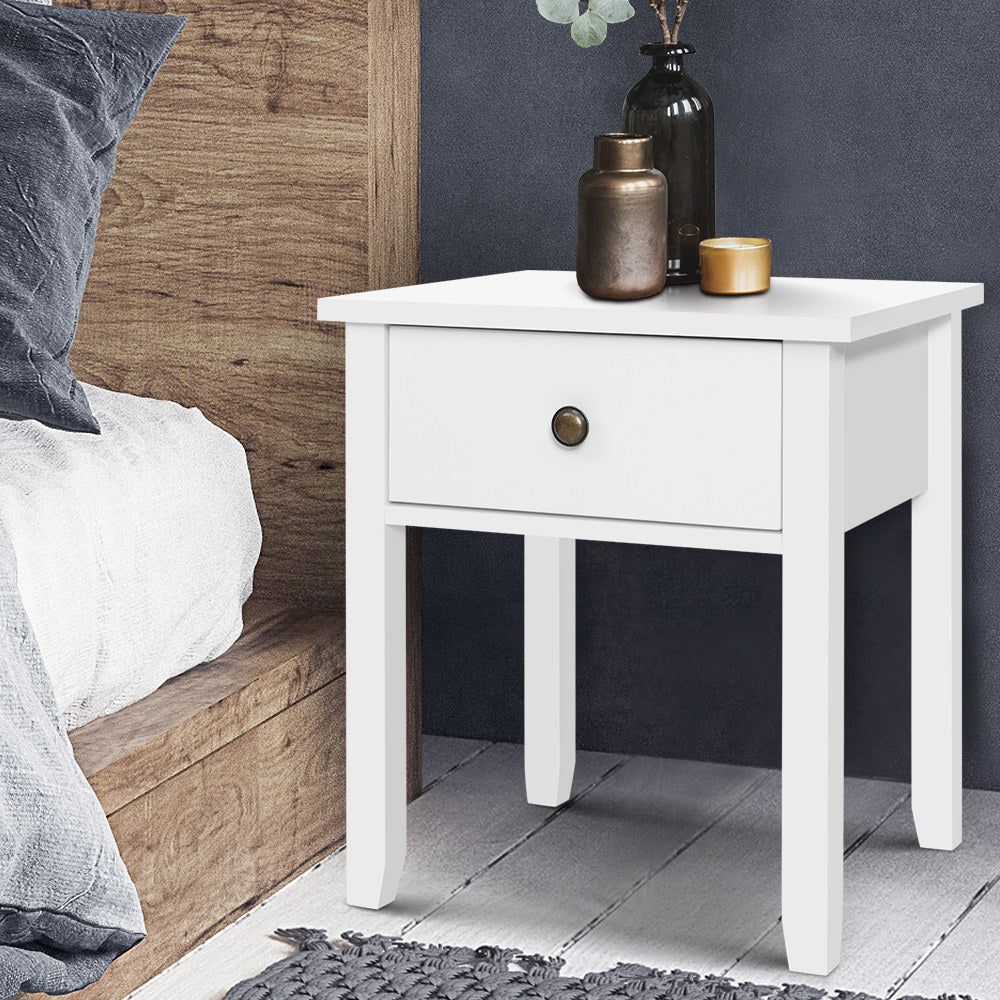 Classic Bedside Table With Drawer White - Bedzy Australia