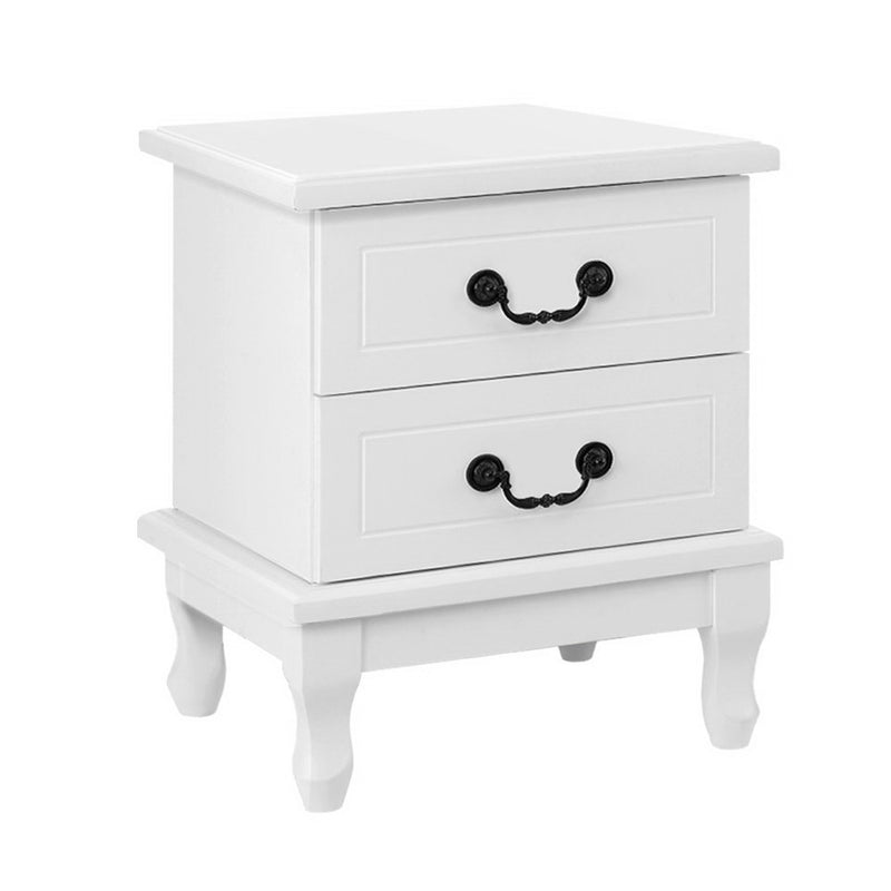 Kubi Bedside Table with 2 Drawers - White
