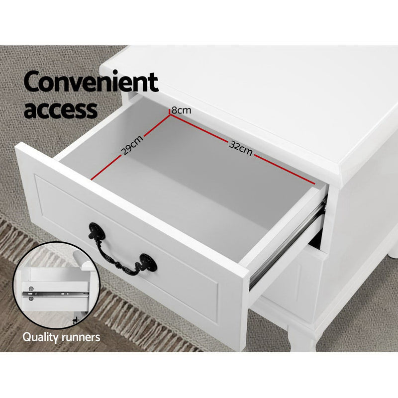 Kubi Bedside Table with 2 Drawers - White