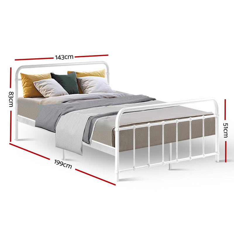 Leo Metal Double Bed Frame White - Bedzy Australia