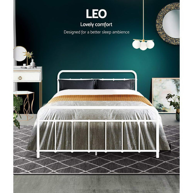 Leo Metal Double Bed Frame White - Bedzy Australia