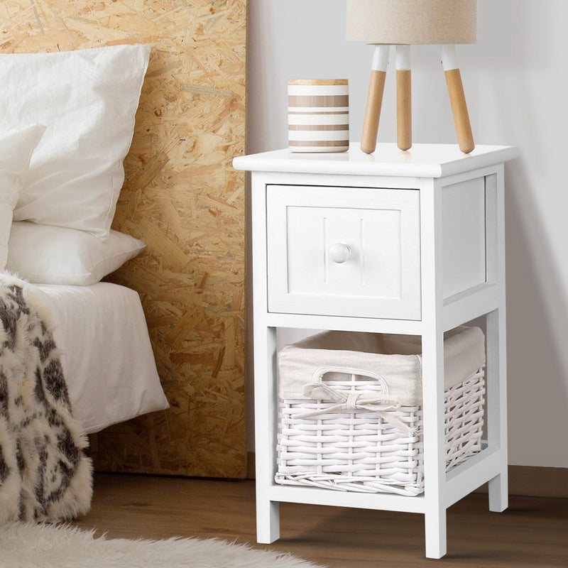 2 x White Rustic Bedside Tables (Twin Pack) - Bedzy Australia (ABN 18 642 972 209) - Cheap affordable bedroom furniture shop near me Australia