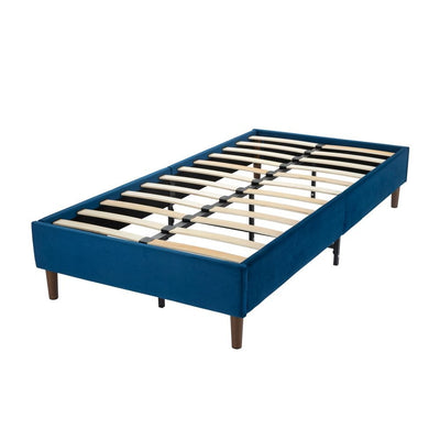 Alexandra Single Bed Base Velvet Blue - Furniture > Bedroom - Bedzy Australia
