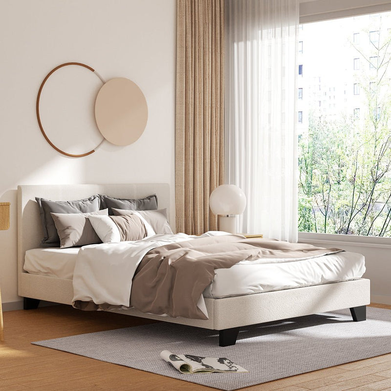 Coogee Double Bed Frame Cuddly Beige Bouclé - Furniture > Bedroom - Bedzy Australia