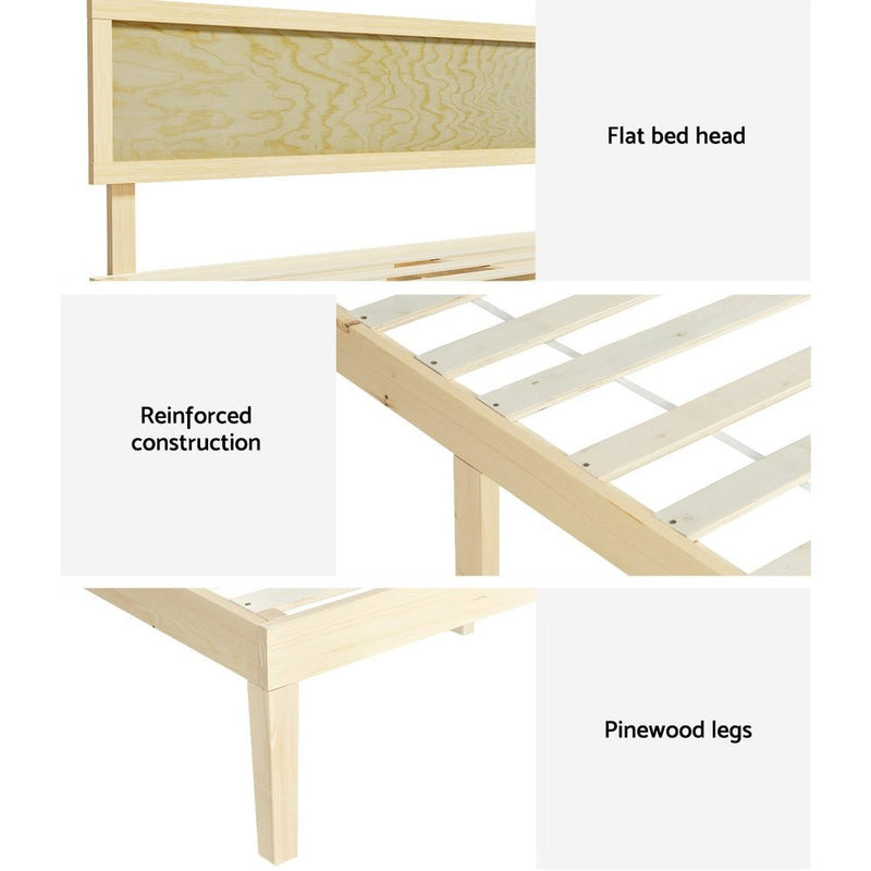 Yumi Solid Pinewood Double Bed Frame - Bedzy Australia (ABN 18 642 972 209) - Furniture > Bedroom - Cheap affordable bedroom furniture shop near me Australia