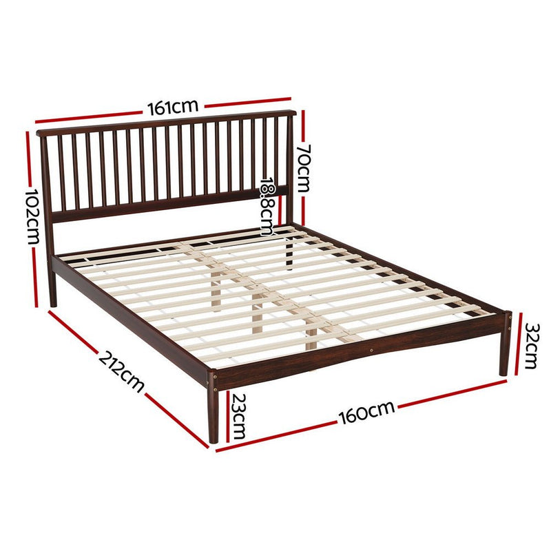 Vise Queen Solid Pinewood Bed Frame Walnut - Furniture > Bedroom - Bedzy Australia