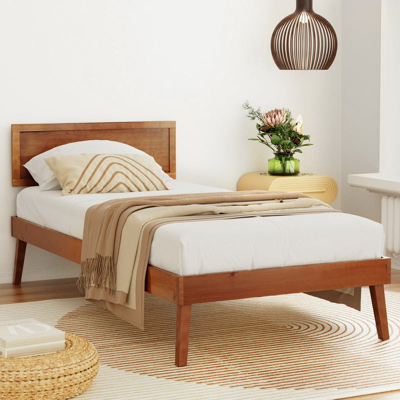 Artiss Bed Frame Single Size Wooden Bed Base Walnut SPLAY - Bedzy Australia (ABN 18 642 972 209) - Furniture > Bedroom - Cheap affordable bedroom furniture shop near me Australia