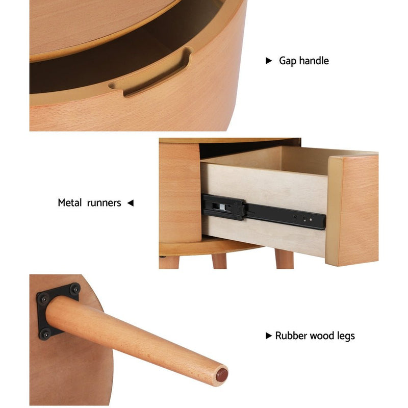 Artiss Bedside Table Curved Drawers Side End Table Nightstand Legs Bedroom Oak - Bedzy Australia (ABN 18 642 972 209) - Furniture > Bedroom