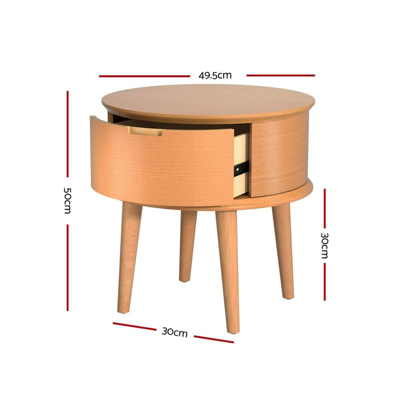 Artiss Bedside Table Curved Drawers Side End Table Nightstand Legs Bedroom Oak - Bedzy Australia (ABN 18 642 972 209) - Furniture > Bedroom