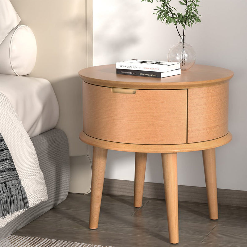 Enzo Curved Bedside Table Oak - Furniture > Bedroom - Bedzy Australia