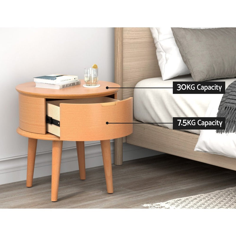 Enzo Curved Bedside Table Oak - Furniture > Bedroom - Bedzy Australia