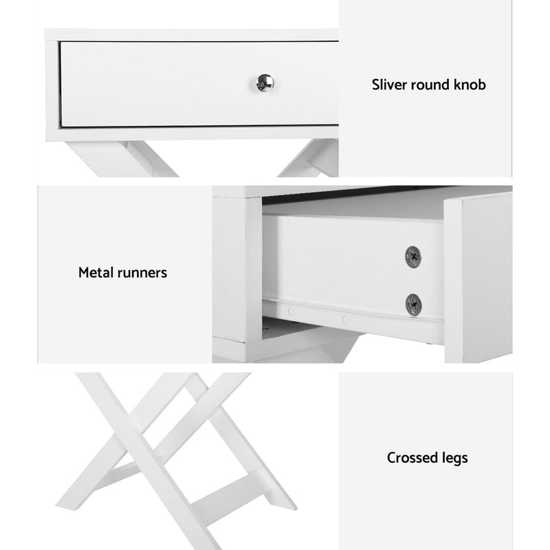 Qara Bedside Table White - Furniture > Bedroom - Bedzy Australia
