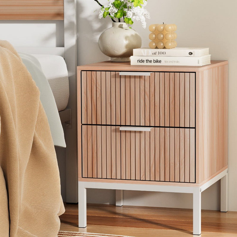 Lura Bedside Table With 2 Drawers - Pine - Furniture > Bedroom - Bedzy Australia