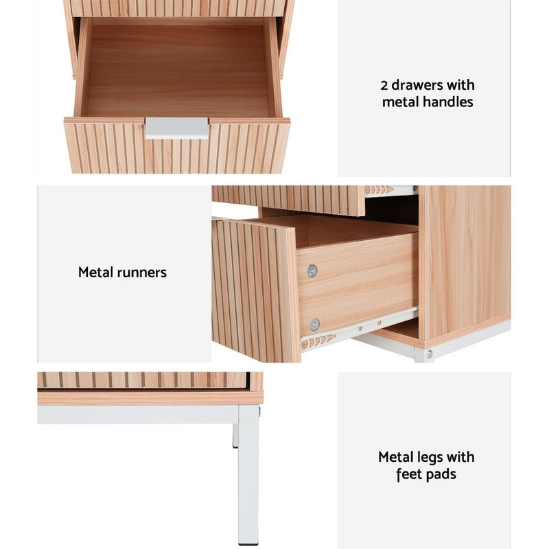 Lura Bedside Table With 2 Drawers - Pine - Furniture > Bedroom - Bedzy Australia