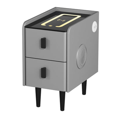 Smart Bedside Table 2 Drawers with Wireless Charging LED Lights Grey - Furniture > Bedroom - Bedzy Australia