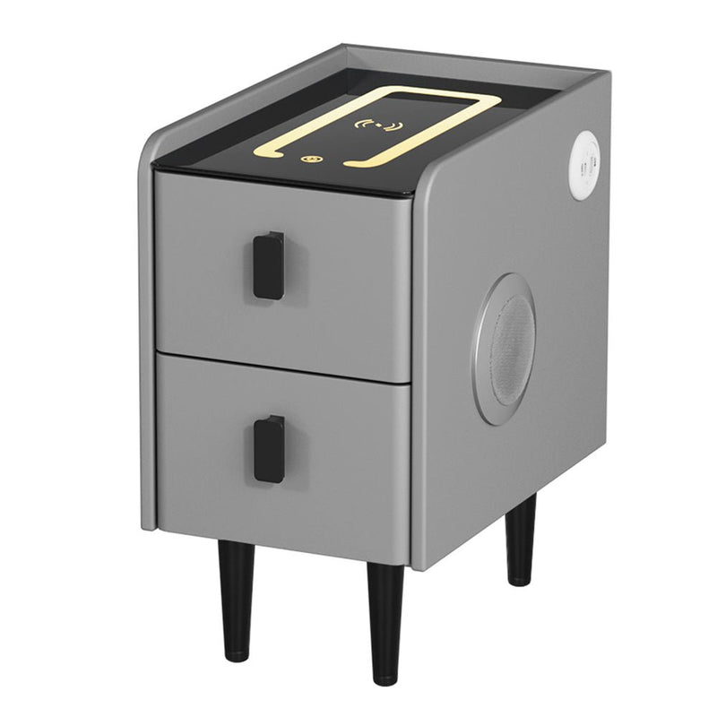 Smart Bedside Table 2 Drawers with Wireless Charging LED Lights Grey - Furniture > Bedroom - Bedzy Australia