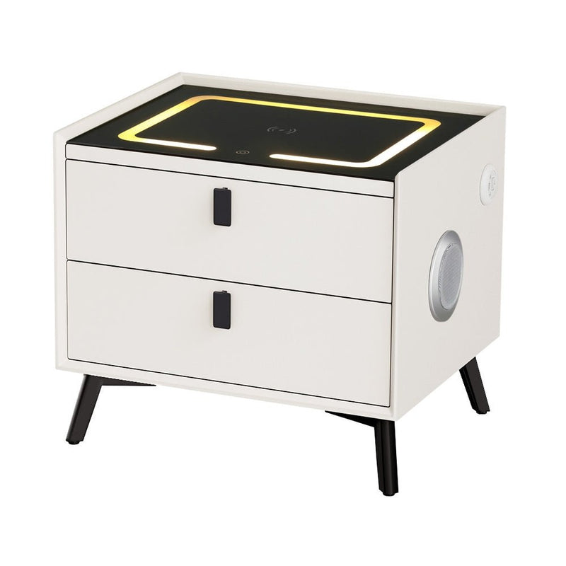 Smart Bedside Table 2 Drawers with Wireless Charging Ports LED Lights - Furniture > Bedroom - Bedzy Australia