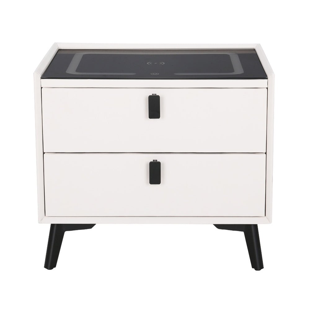 Smart Bedside Table 2 Drawers with Wireless Charging Ports LED Lights - Furniture > Bedroom - Bedzy Australia