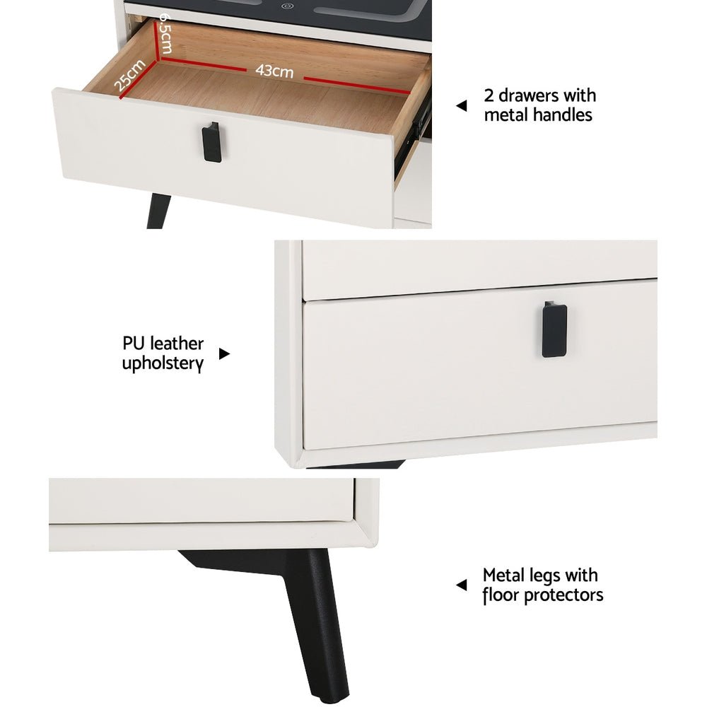 Smart Bedside Table 2 Drawers with Wireless Charging Ports LED Lights - Furniture > Bedroom - Bedzy Australia