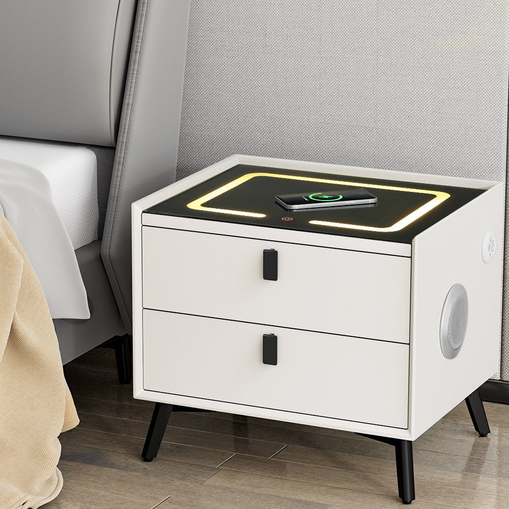 Smart Bedside Table 2 Drawers with Wireless Charging Ports LED Lights - Furniture > Bedroom - Bedzy Australia