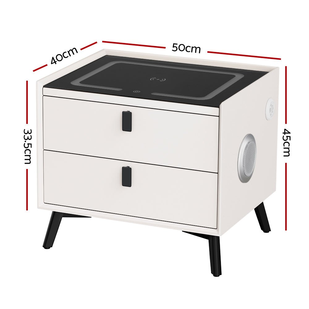 Smart Bedside Table 2 Drawers with Wireless Charging Ports LED Lights - Furniture > Bedroom - Bedzy Australia