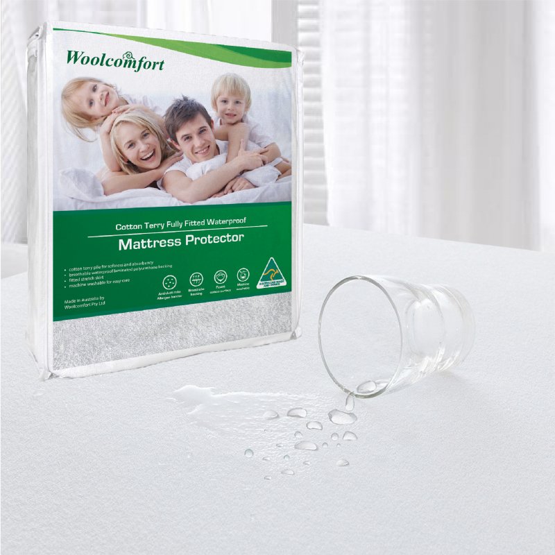 Australian Made Cotton Terry Fully Fitted Waterproof Mattress Protector - Double - Bedzy Australia (ABN 18 642 972 209) - Home & Garden > Bedding