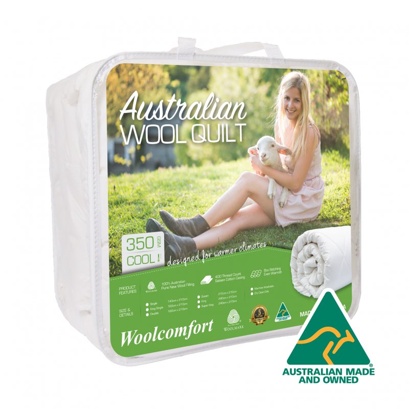 Australian Made Merino Wool Quilt 350GSM 180x210cm Double - Bedzy Australia (ABN 18 642 972 209) - Home & Garden > Bedding
