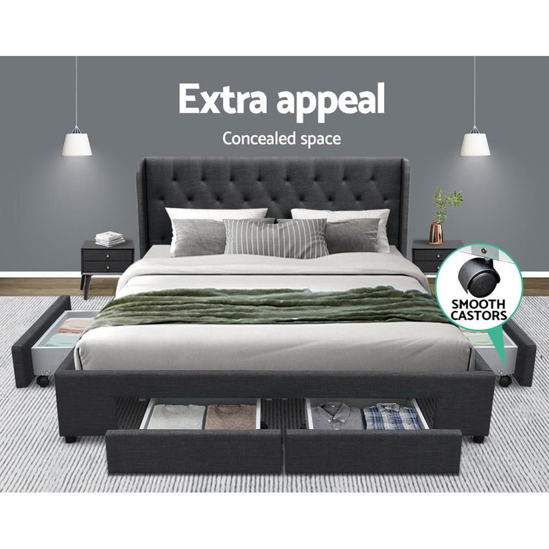 Avalon King Bed With Drawers Charcoal - Bedzy Australia - Furniture > Bedroom