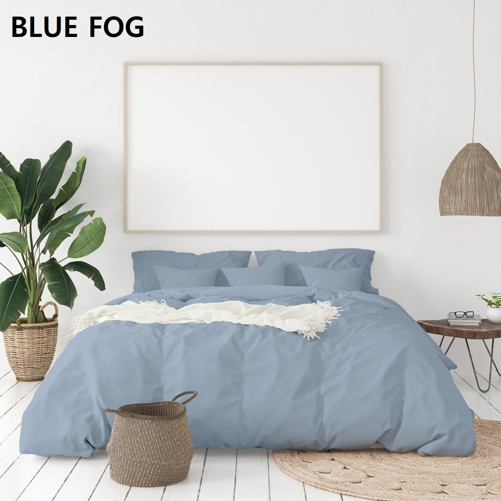 Balmain 1000 Thread Count Hotel Grade Bamboo Cotton Quilt Cover Pillowcases Set Queen Blue Fog - Bedzy Australia