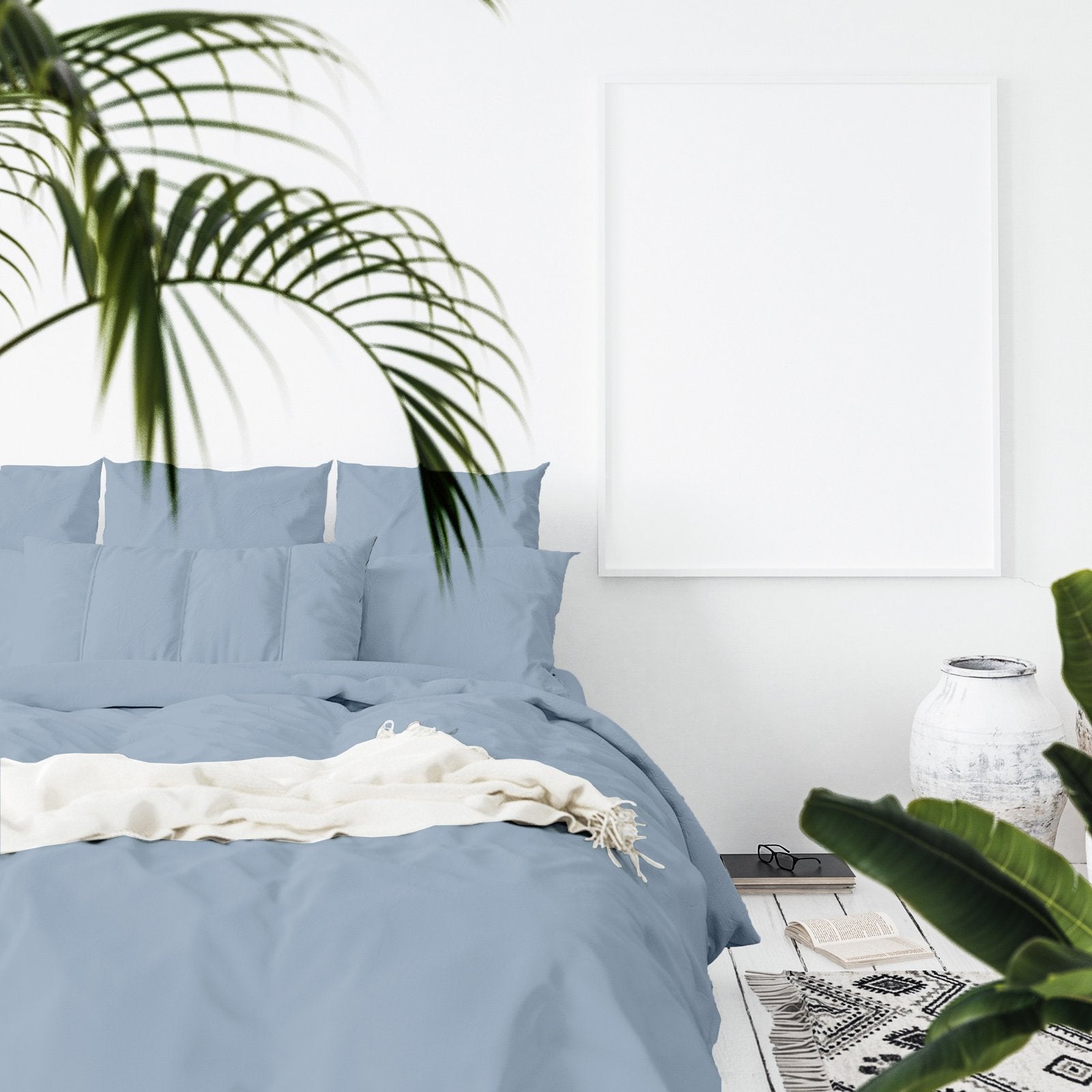 Balmain 1000 Thread Count Hotel Grade Bamboo Cotton Quilt Cover Pillowcases Set Queen Blue Fog - Bedzy Australia