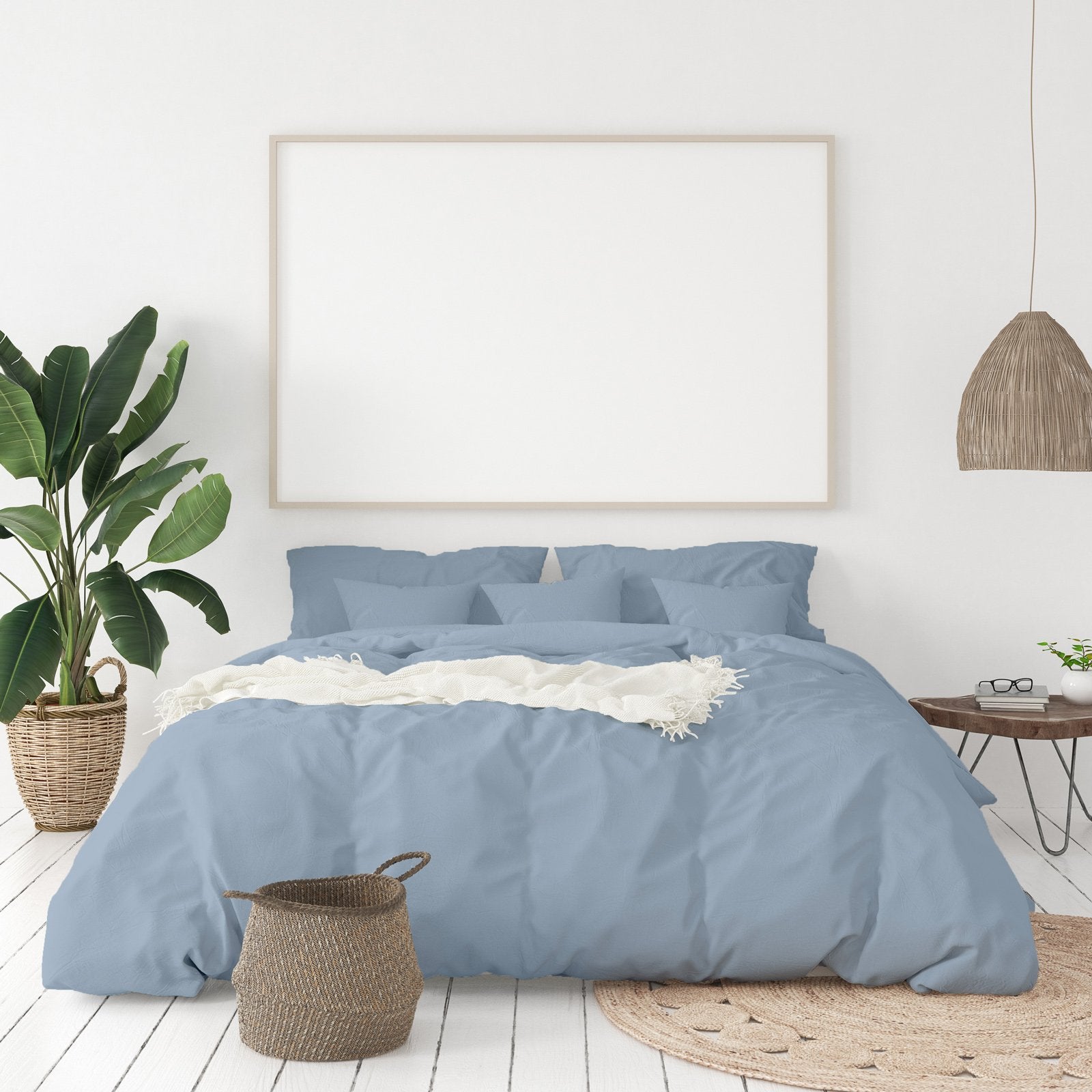 Balmain 1000 Thread Count Hotel Grade Bamboo Cotton Quilt Cover Pillowcases Set Queen Blue Fog - Bedzy Australia