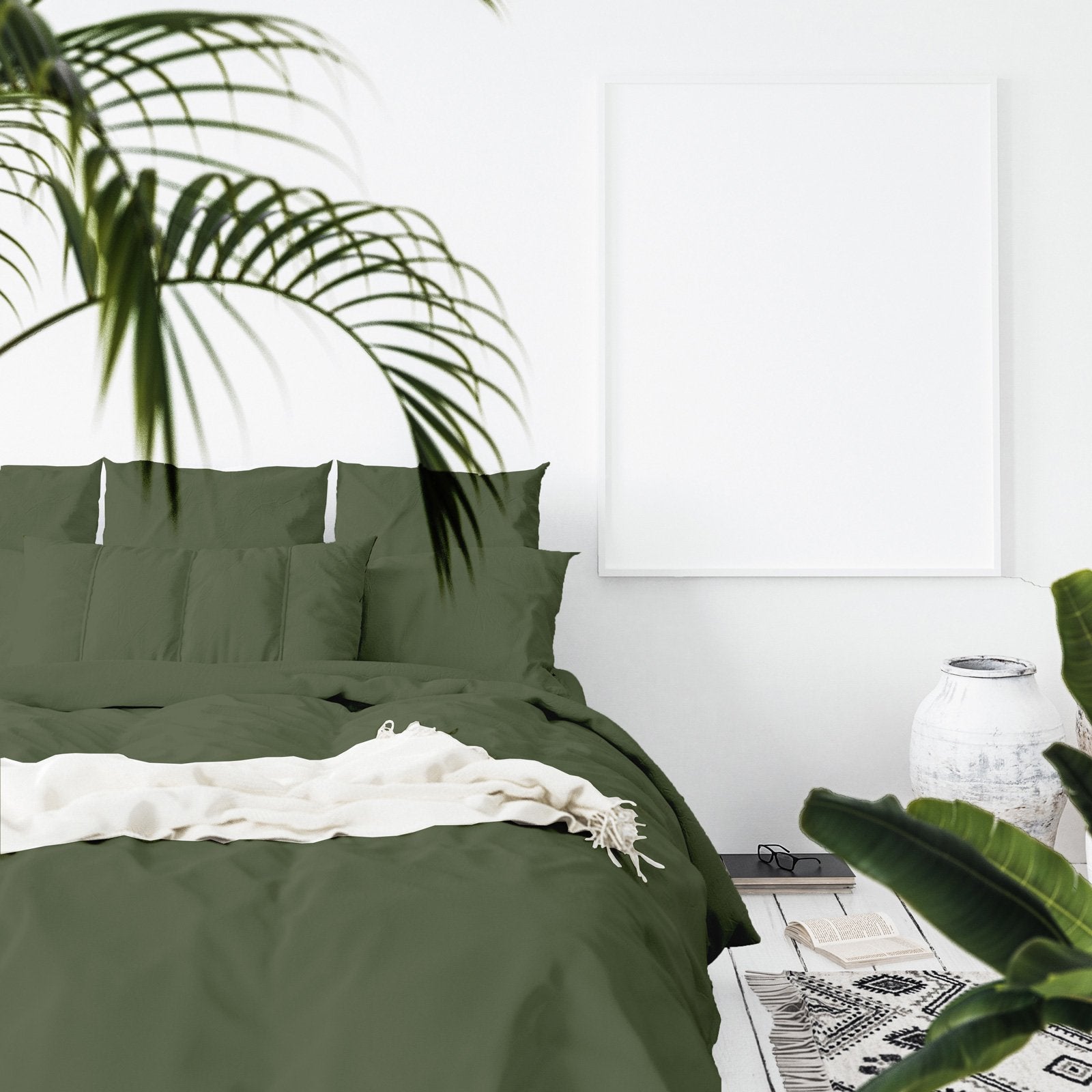 Balmain 1000 Thread Count Hotel Grade Bamboo Cotton Quilt Cover Pillowcases Set Queen Olive - Bedzy Australia