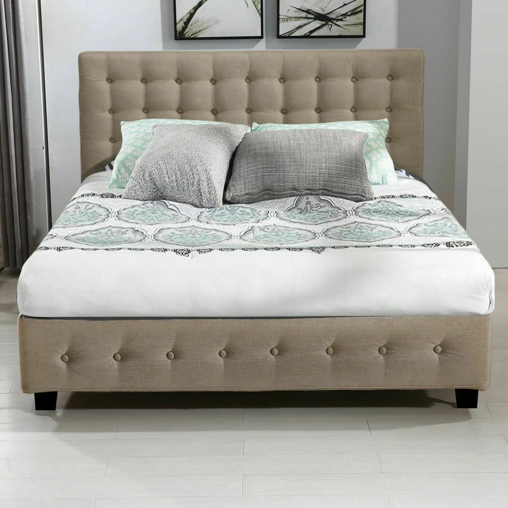 Bendigo Double Size Gas Lift Storage Bed Frame Beige - Bedzy Australia