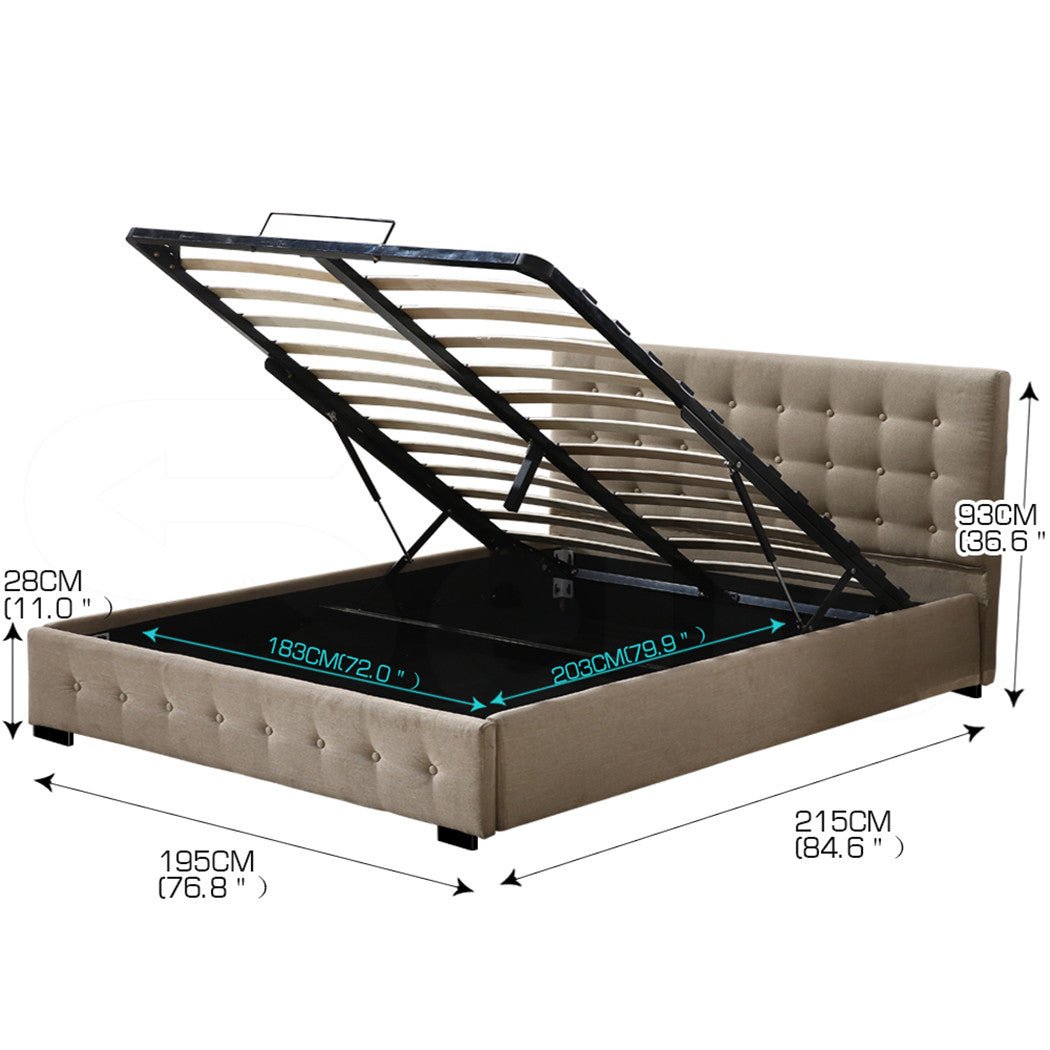 Bendigo King Size Gas Lift Storage Bed Frame Beige - Bedzy Australia