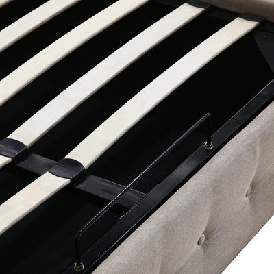 Bendigo King Size Gas Lift Storage Bed Frame Beige - Bedzy Australia